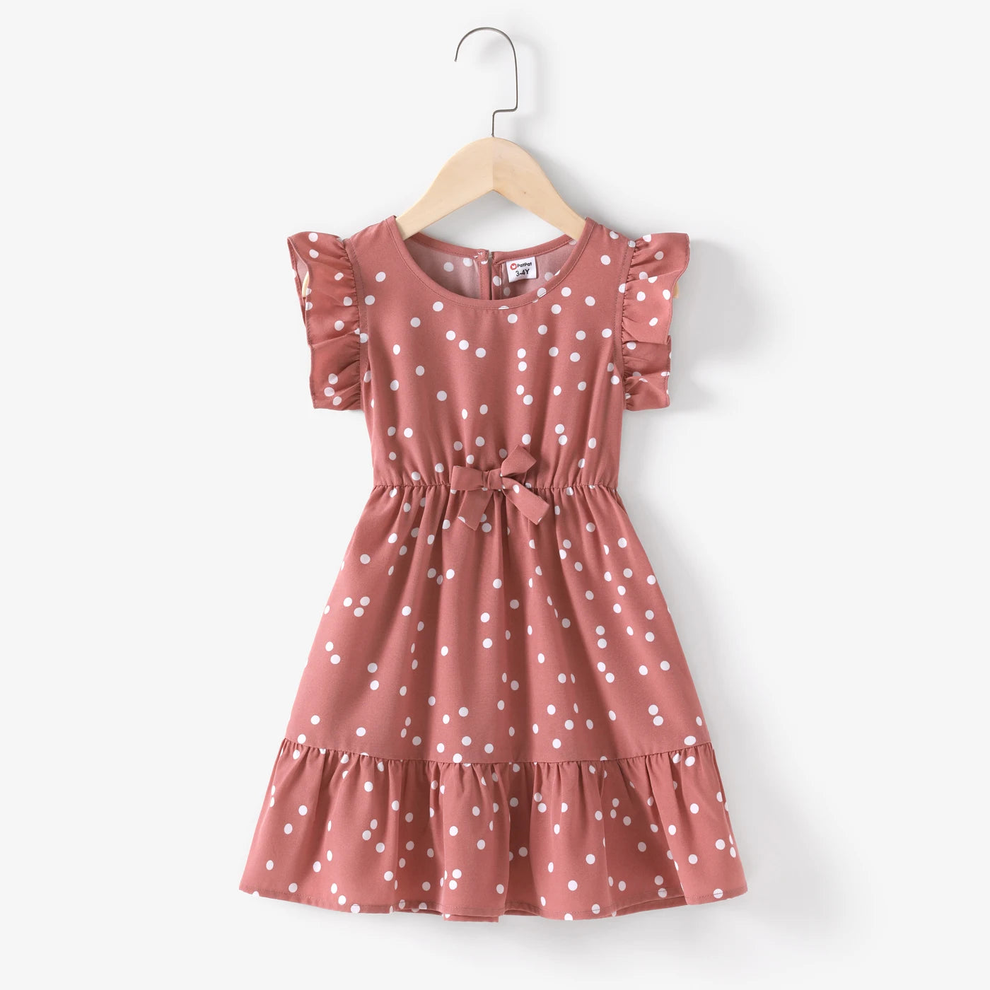 All Over Dots Pink Ruffle Flutter-sleeve Summer Dress