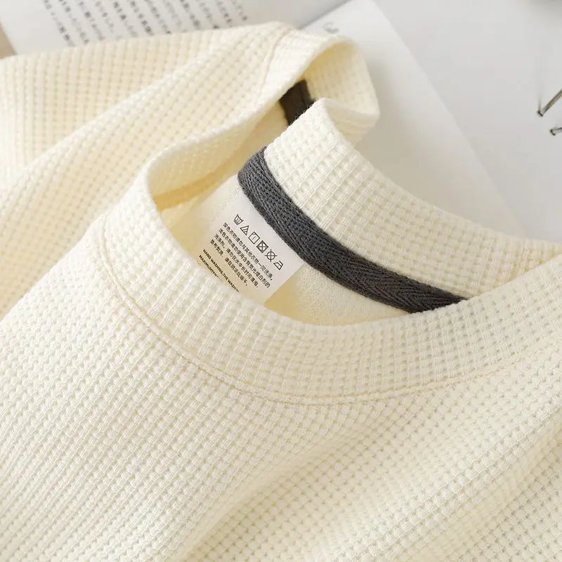 Waffle Short Sleeved Round Neck  Loose Casual T-shirt