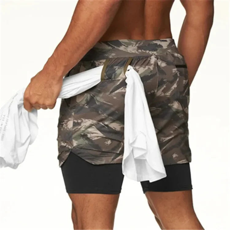 Men 2 in 1 Sports Jogging Fitness Shorts  Quick Dry
