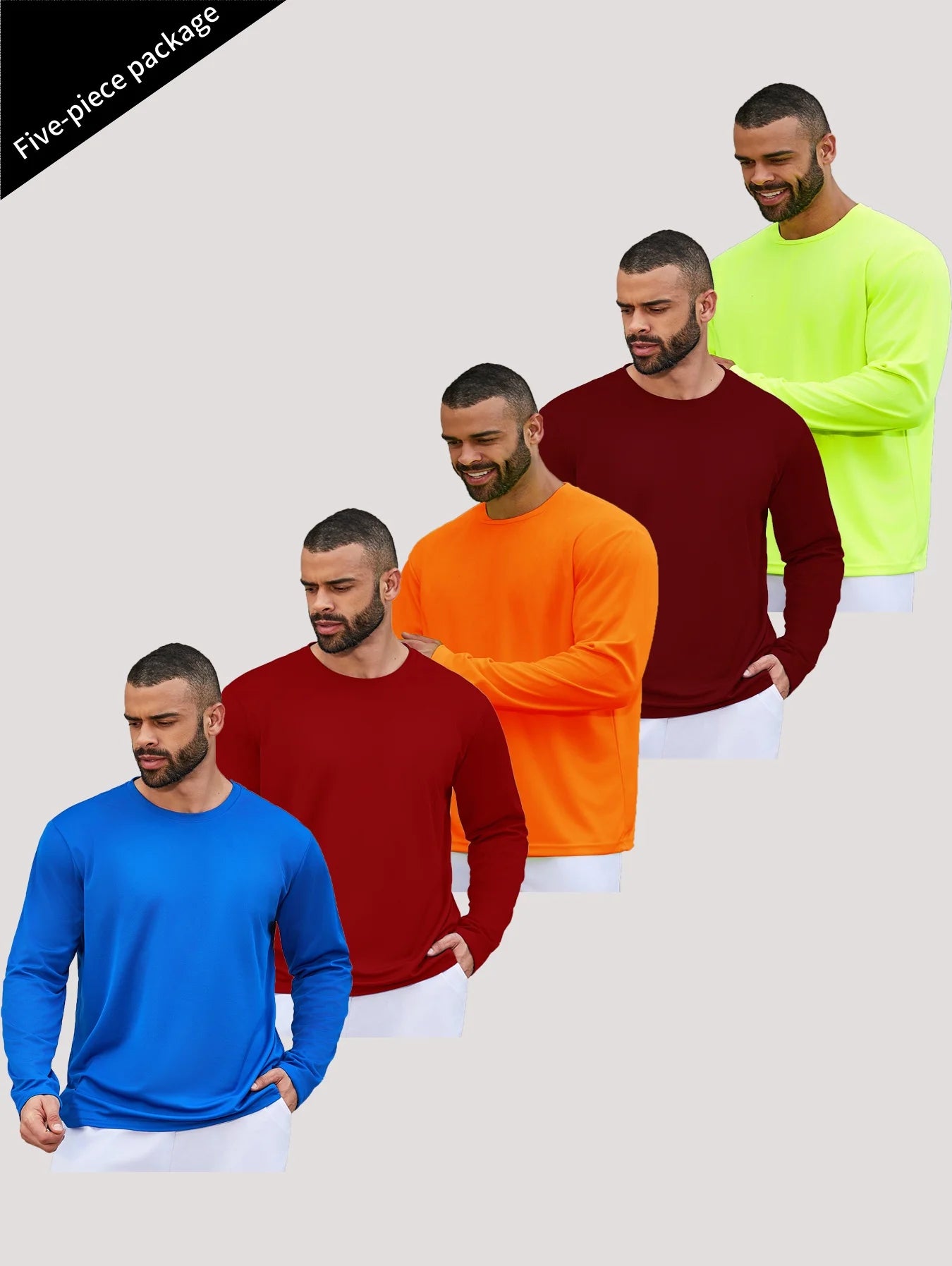 5-piece men's running speed dry long sleeved T-shirt suitable for sports, fishing and sun protection clothing