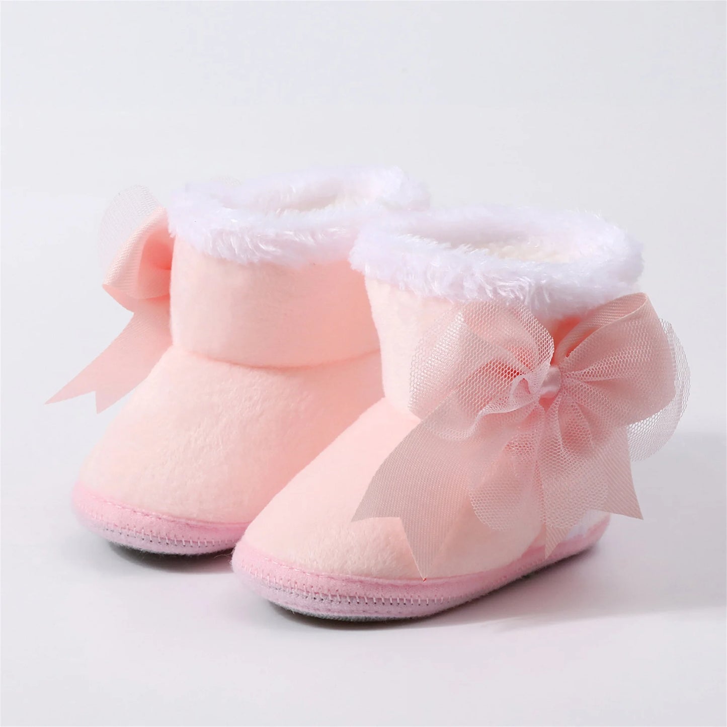 Infant Girls Cozy Fleece Lined Booties Cute Bowknot Slip-Resistant Crib Shoes