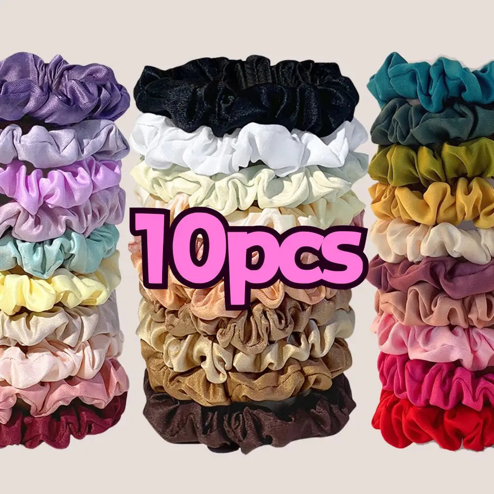 10pcs Colorful  Hair Bands Satin Silk Scrunchies