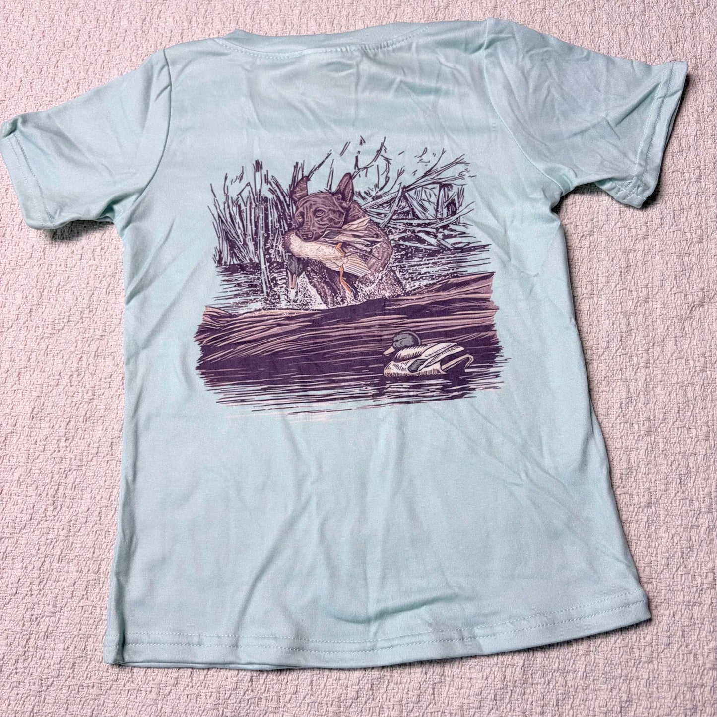 Boys Short Sleeve Tee Shirt Western Hunting Theme with Dog Deer Ducks Design