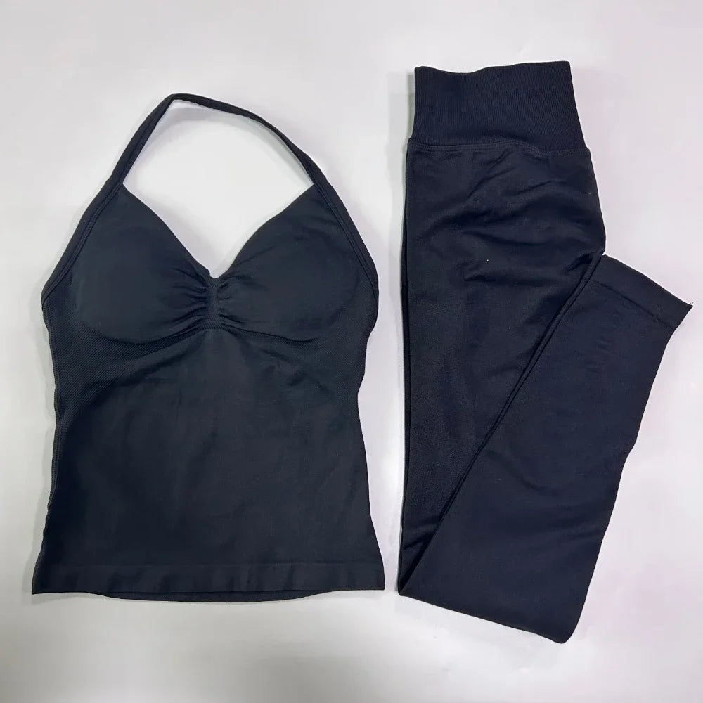 Seamless Gym Set Women Tank Tops High Waist Scrunch Yoga Leggings