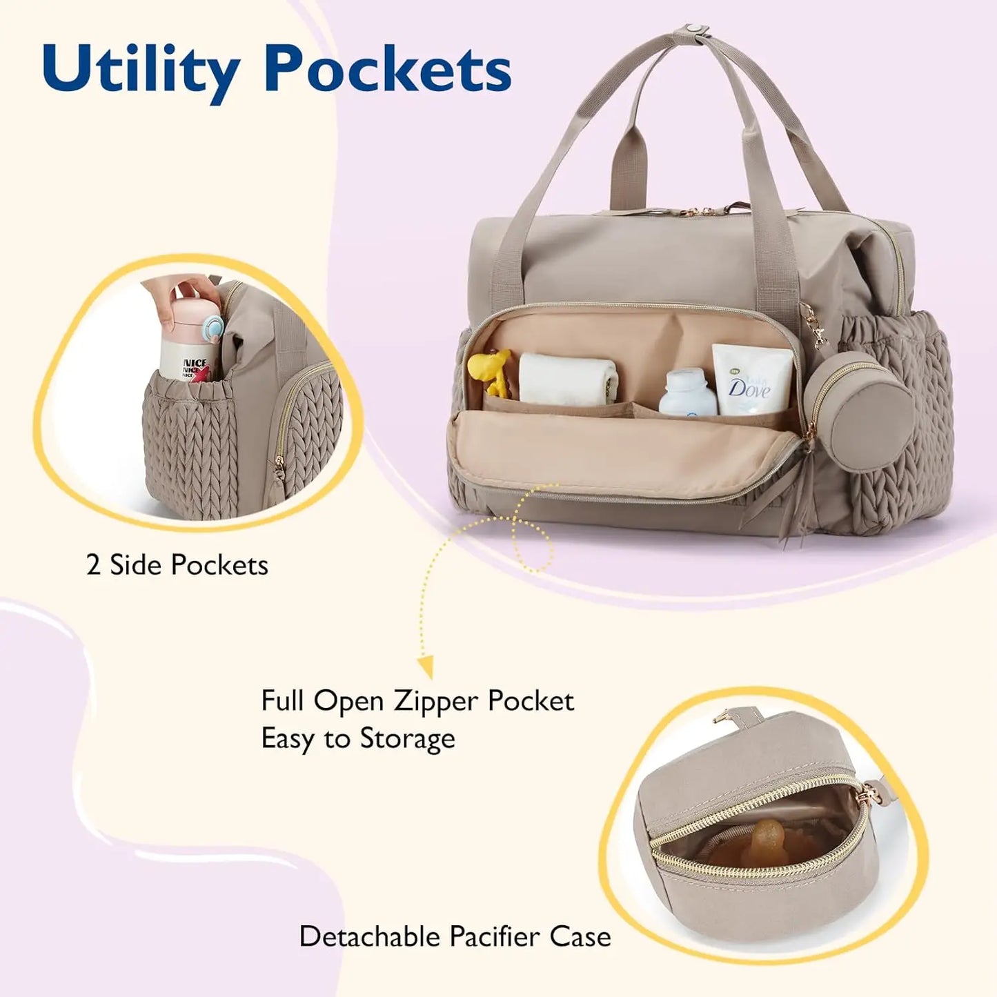 Large Capacity Travel Diaper Bag with Pacifier Case