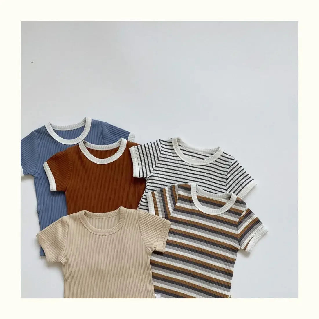 2 Pieces Boy Clothes Sets Soft Short Sleeve T-shirt Tops Striped Shorts