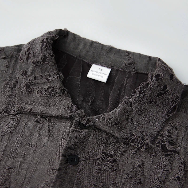 Men s Casual Short Sleeve T-Shirts with Vintage Distressed Texture and Stylish Button Lapel V Neck Design
