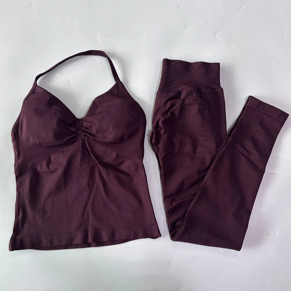 Seamless Gym Set Women Tank Tops High Waist Scrunch Yoga Leggings