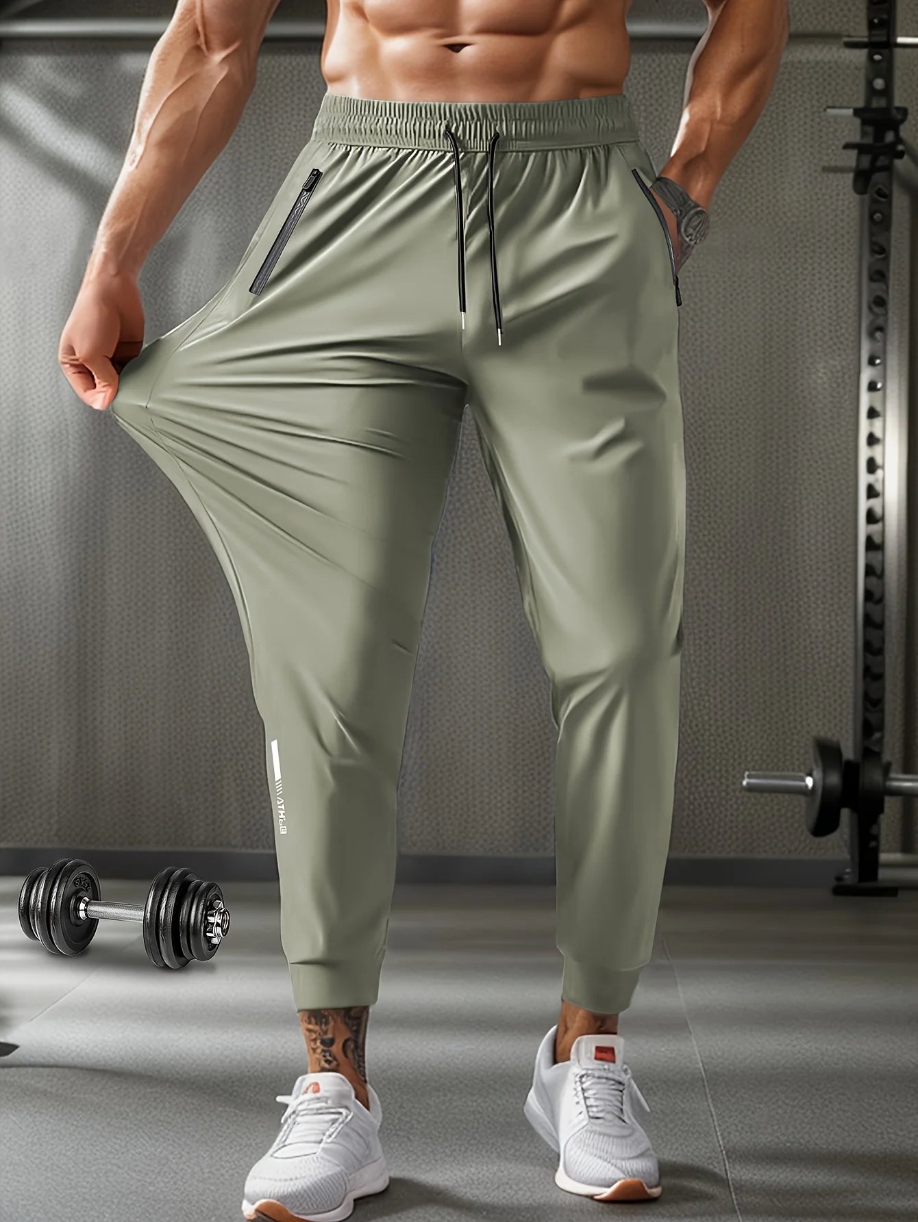 Men's Waist Drawstring Quick-drying High Elasticity  Sports Training Outdoor Long Pants With Zipper Pockets