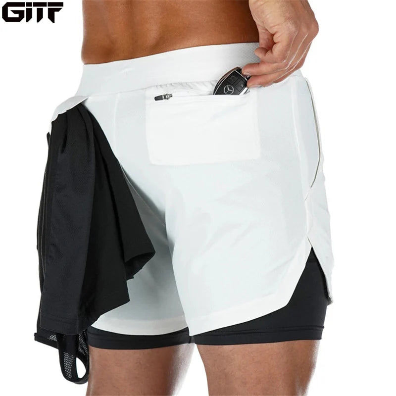 Men 2 in 1 Sports Jogging Fitness Shorts  Quick Dry