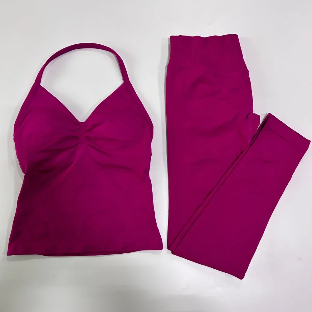 Seamless Gym Set Women Tank Tops High Waist Scrunch Yoga Leggings