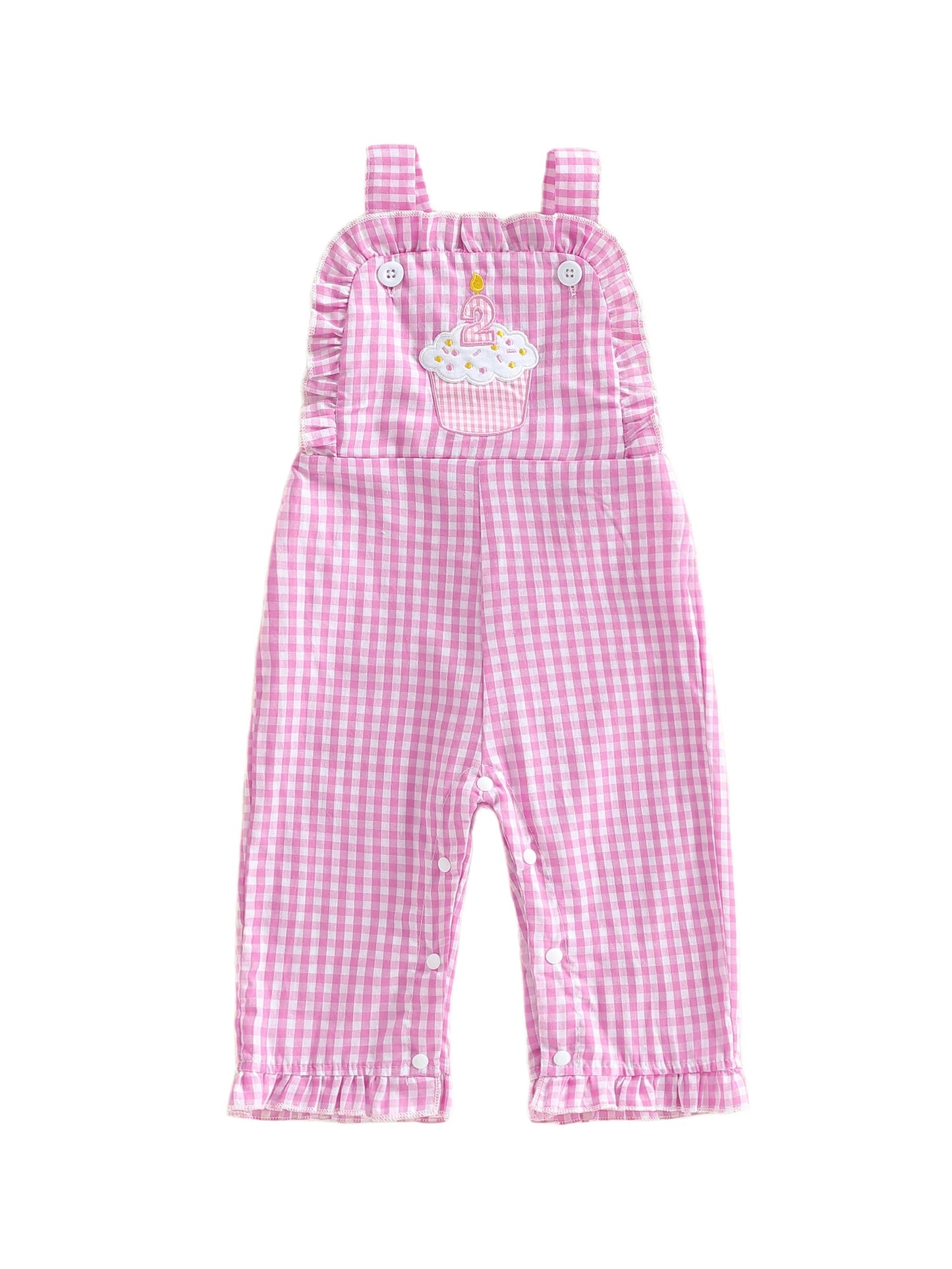 Girls Denim Overall Dress Sleeveless Floral Embroidery Ruffle Jumpsuit Outfit