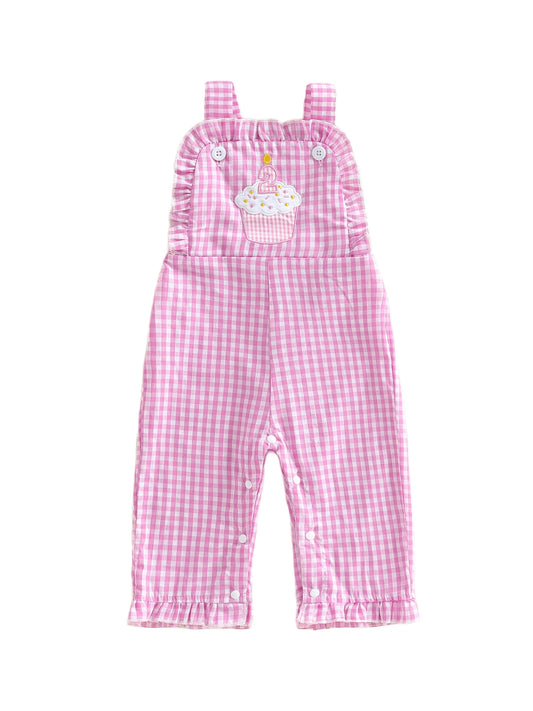 Girls Denim Overall Dress Sleeveless Floral Embroidery Ruffle Jumpsuit Outfit