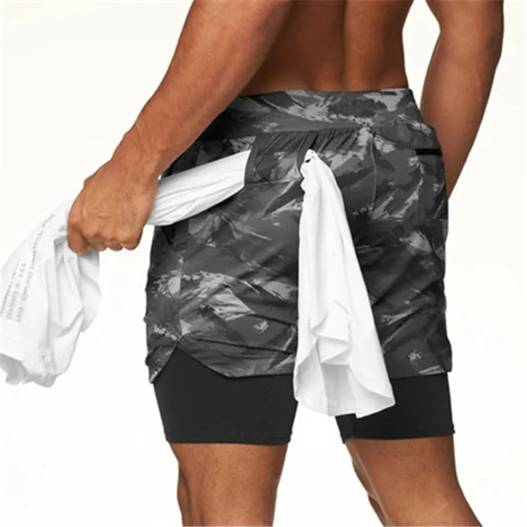 Men 2 in 1 Sports Jogging Fitness Shorts  Quick Dry
