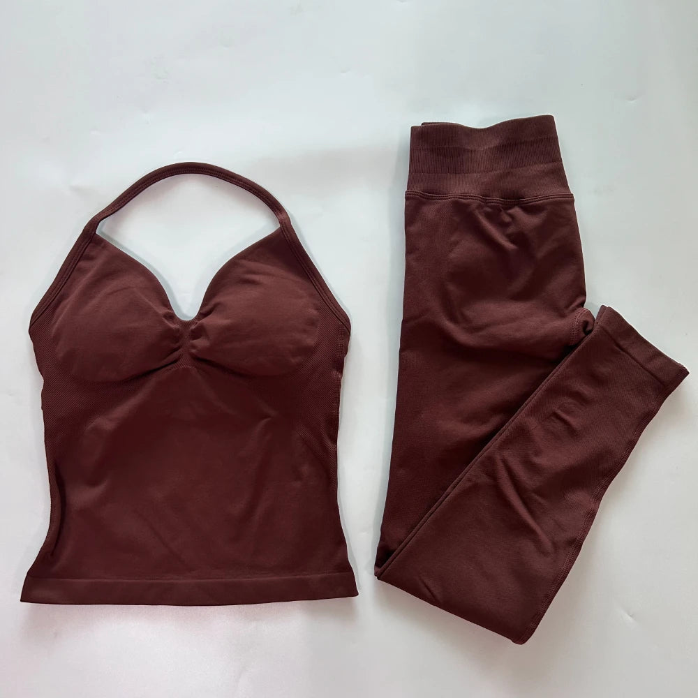 Seamless Gym Set Women Tank Tops High Waist Scrunch Yoga Leggings