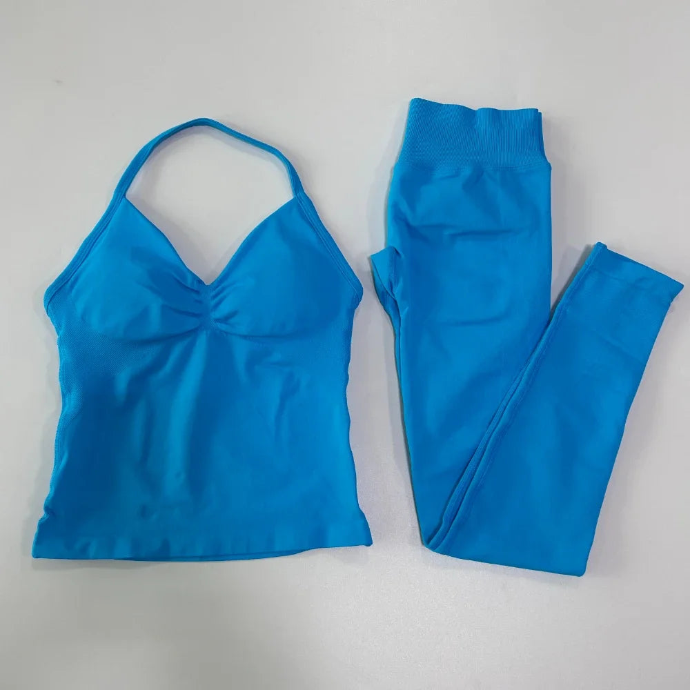 Seamless Gym Set Women Tank Tops High Waist Scrunch Yoga Leggings