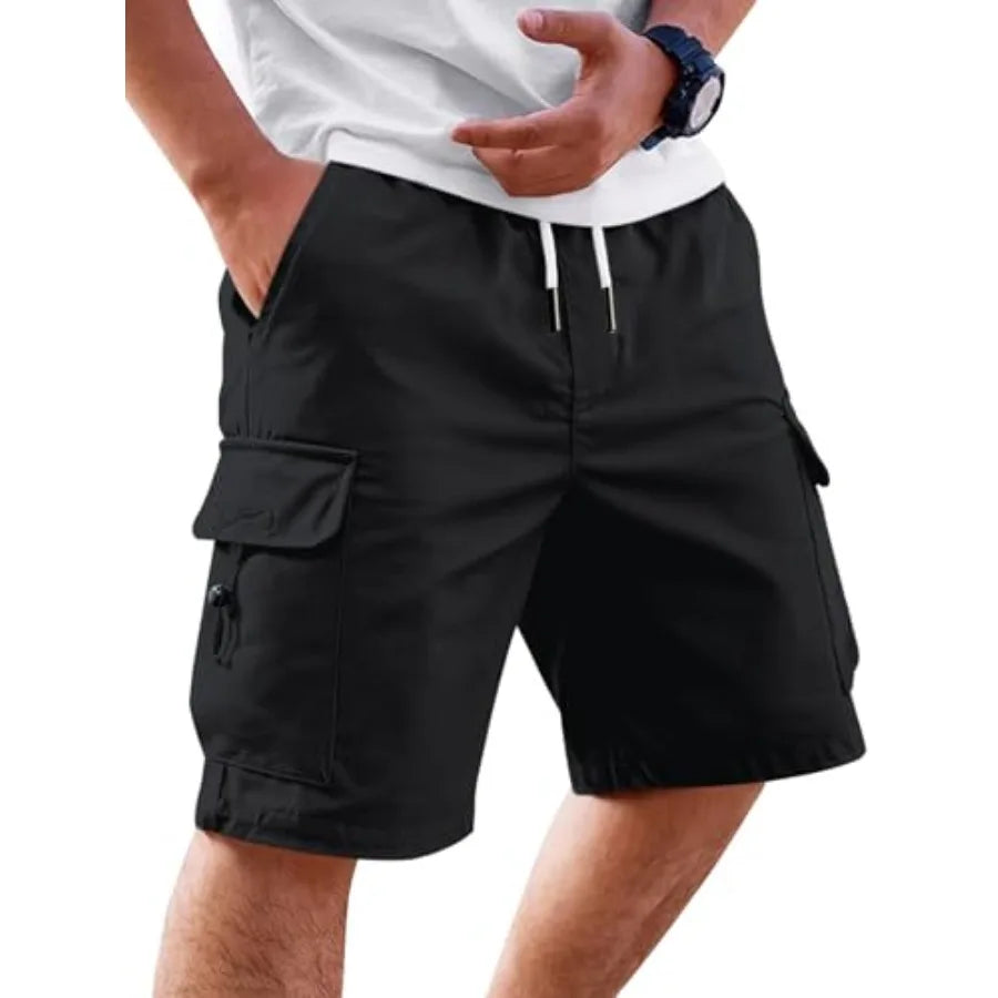 Men's Cargo Shorts Elastic Waist Drawstring Casual with 4 Pockets