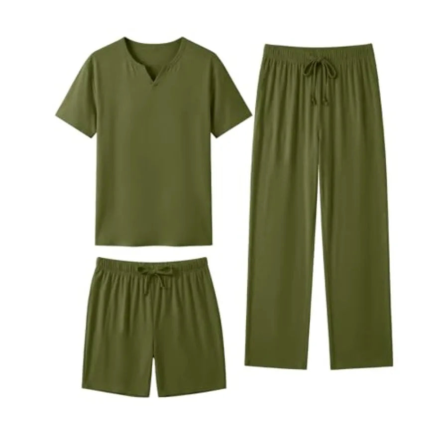 3 Pcs Short Sleeve with Shorts and Pants, Lightweight Soft Loungewear