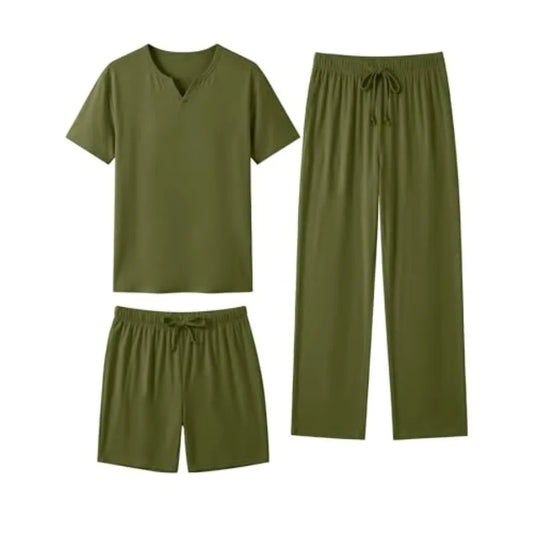 3 Pcs Short Sleeve with Shorts and Pants, Lightweight Soft Loungewear