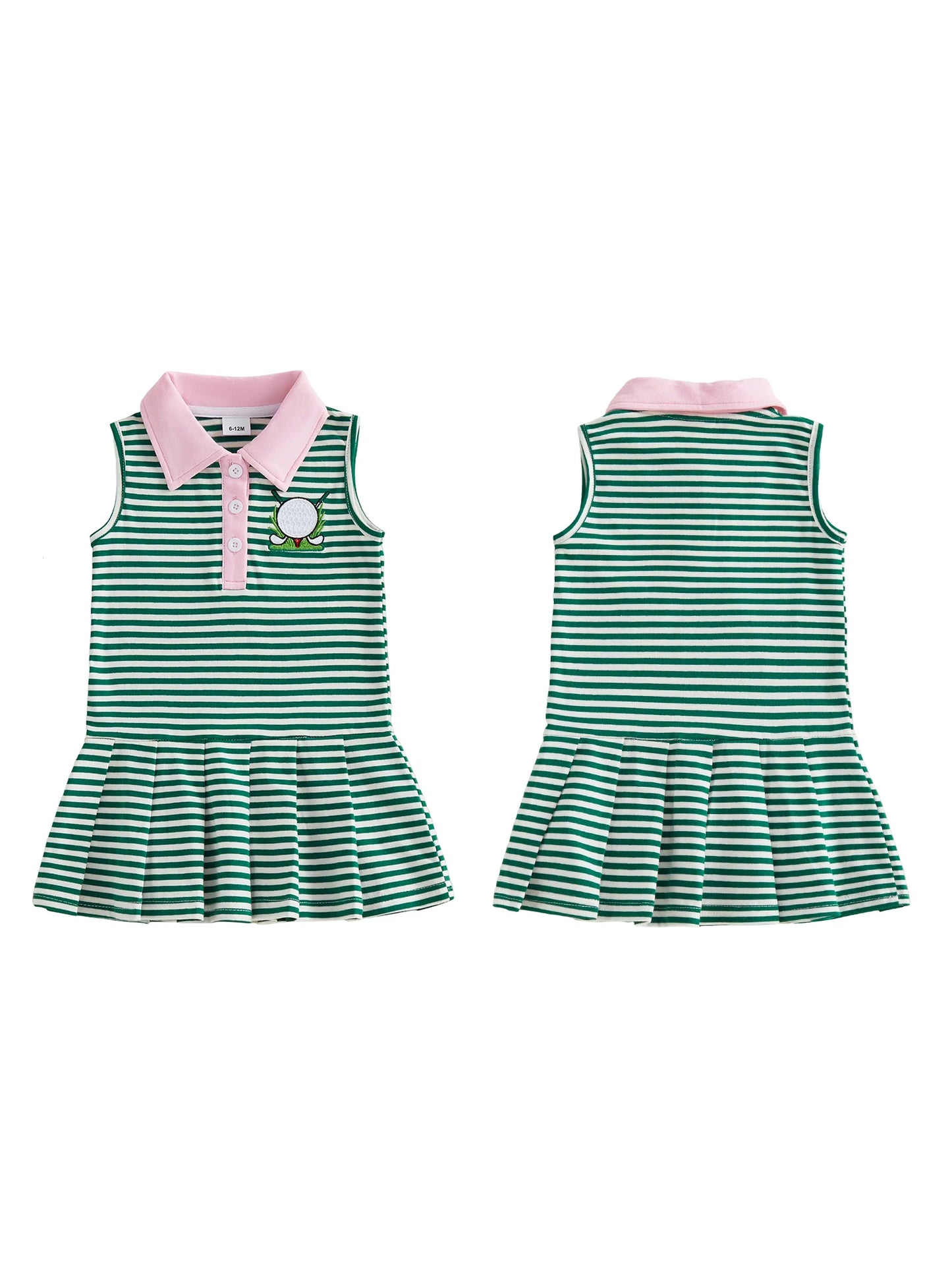 Sleeveless A-line Dress with Turn-down Collar Striped Embroidery Tank Dress