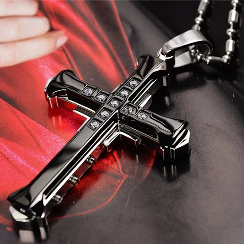 Cross Chain – Cool Black & Gold CZ Pendant