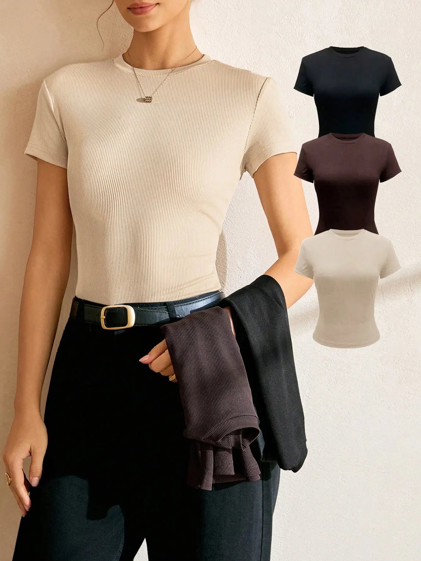 Women's Solid Color Short Sleeve T-Shirt