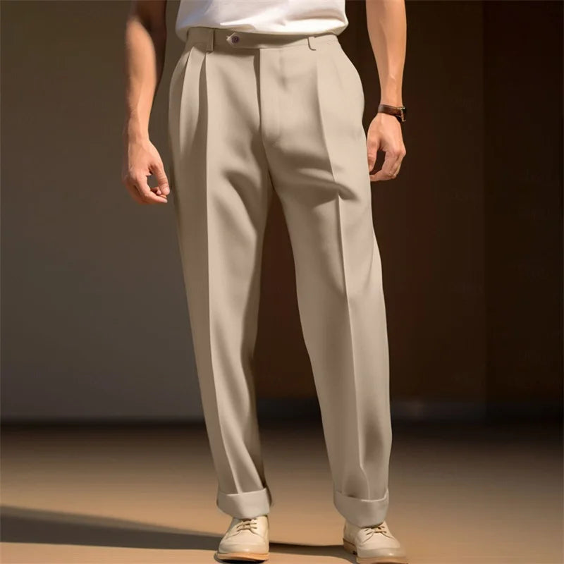 Men's Dress Pants Solid Color Flat Front Trousers Business Casual Suit Pants