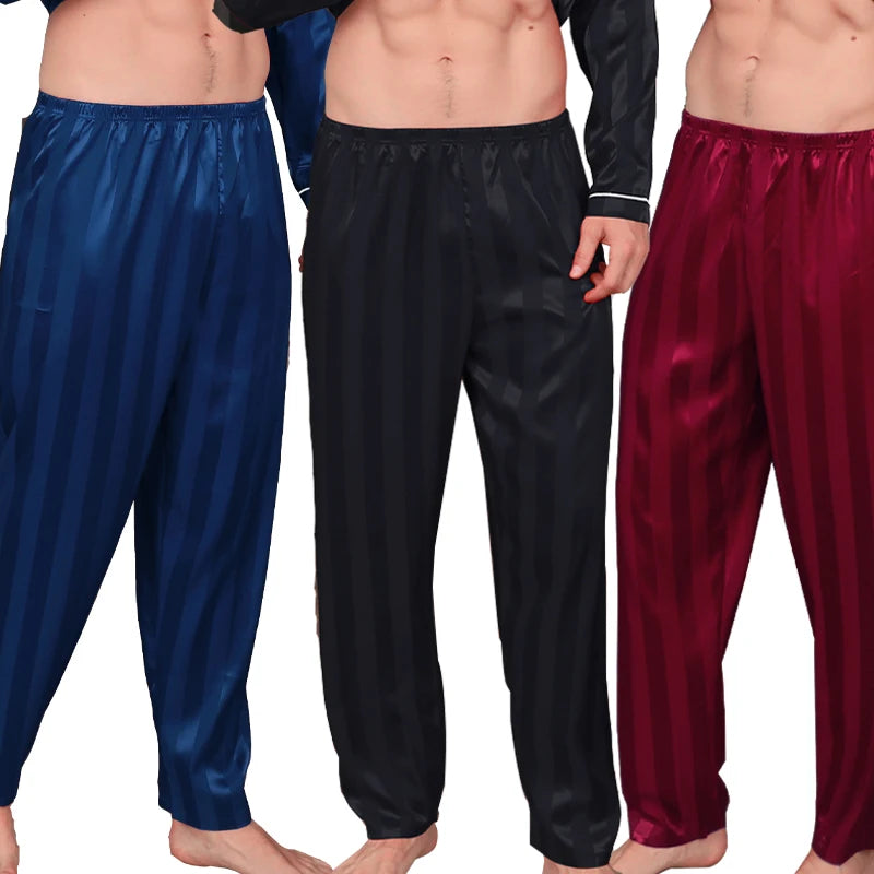 Three colors of men's pajama pants ice silk summer striped sleepwear oversized casual Sleeping pants