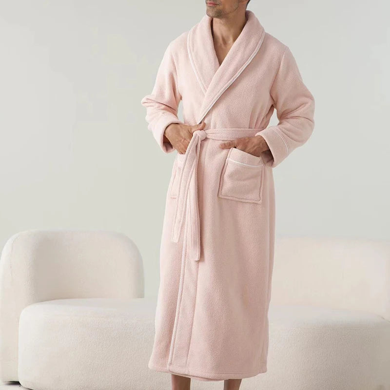 Luxurious Men s Plush Shawl Collar Bathrobe with Cozy Long Sleeves and Belt