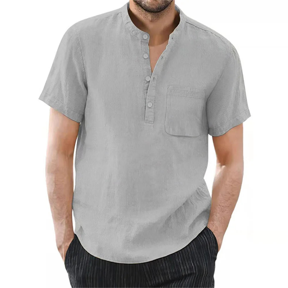 Men's Short Sleeve T-shirt Cotton and Linen, Breathable
