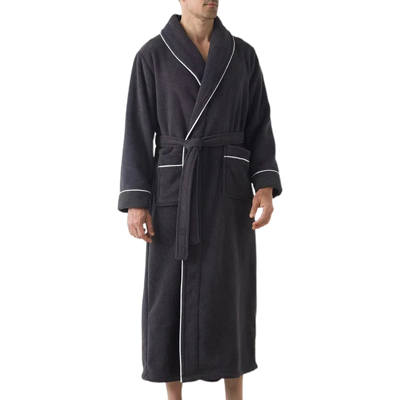 Luxurious Men s Plush Shawl Collar Bathrobe with Cozy Long Sleeves and Belt