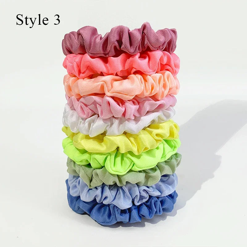 10pcs Colorful  Hair Bands Satin Silk Scrunchies