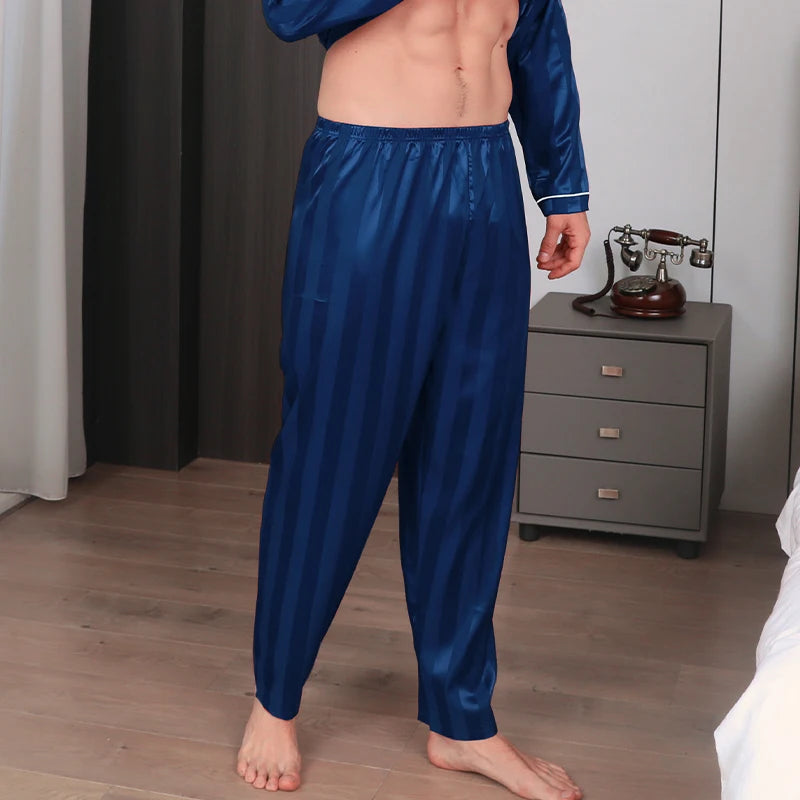 Three colors of men's pajama pants ice silk summer striped sleepwear oversized casual Sleeping pants