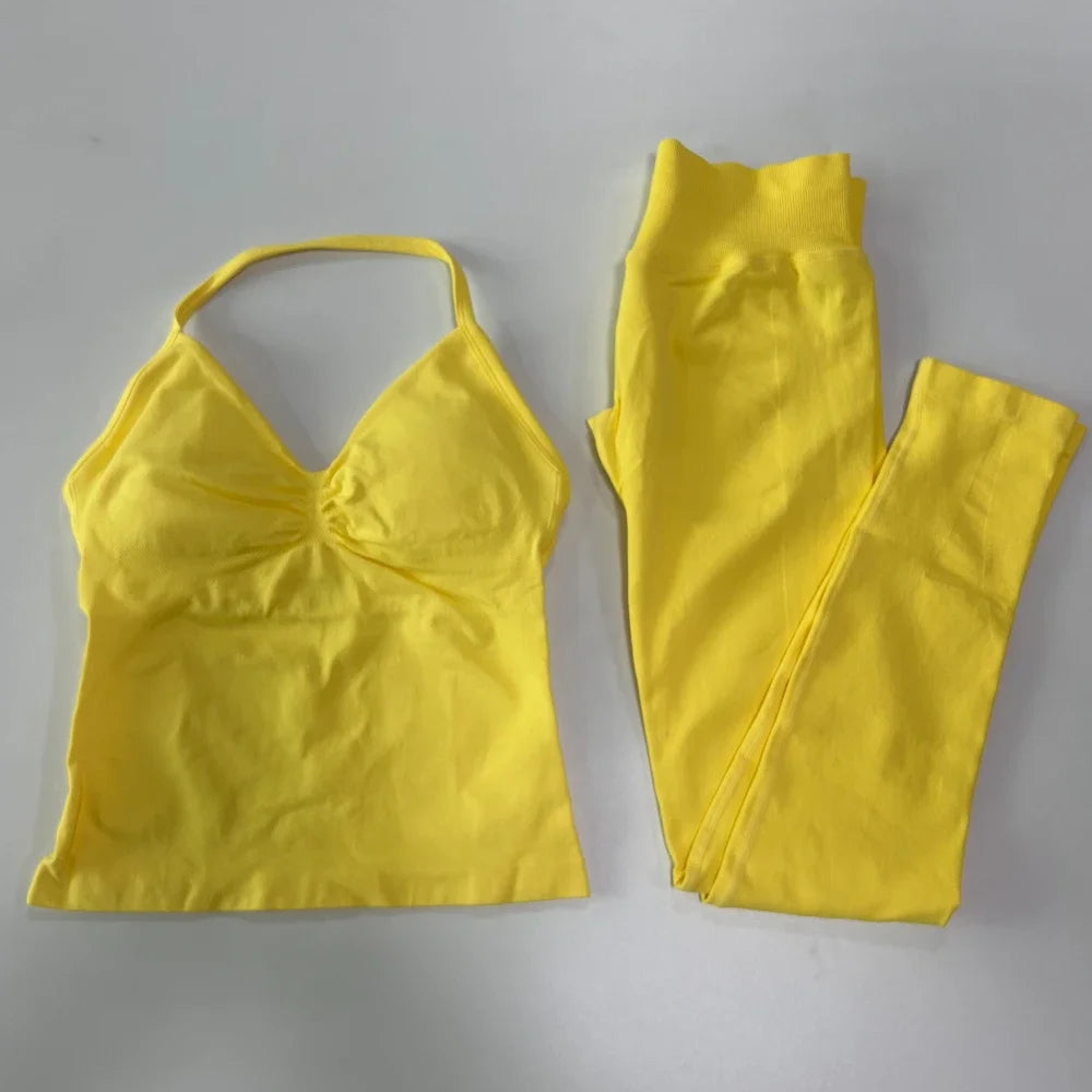 Seamless Gym Set Women Tank Tops High Waist Scrunch Yoga Leggings