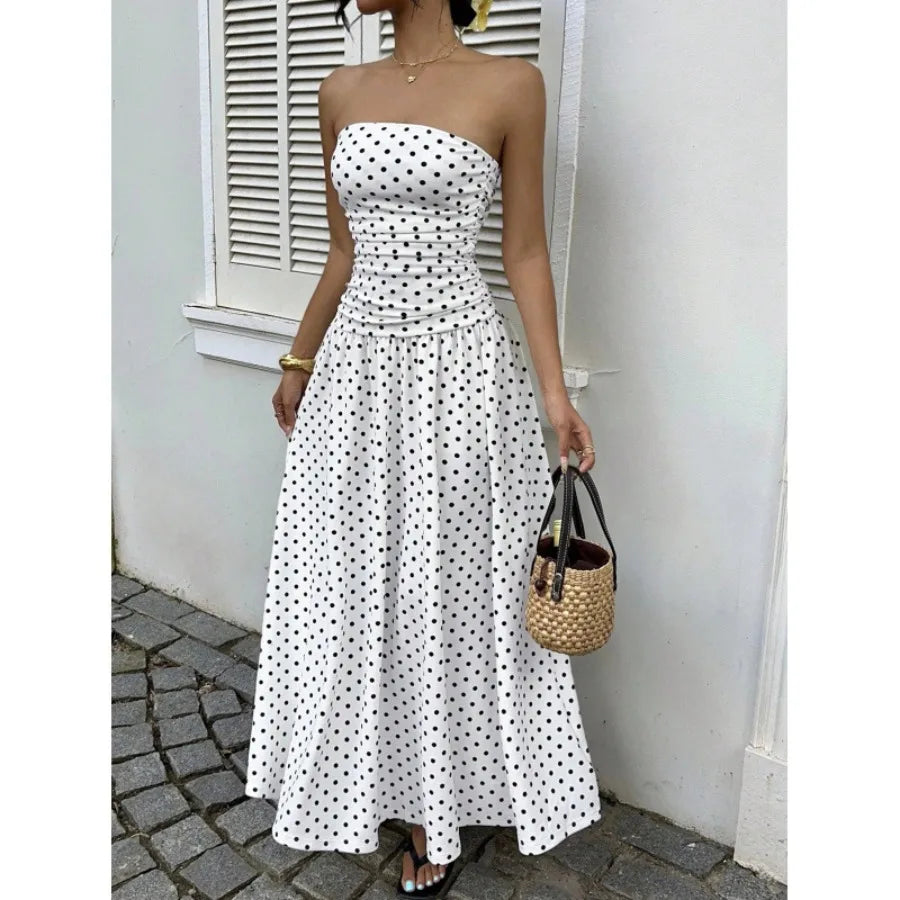 Slimming polka dot tube top jumpsuit cake skirt
