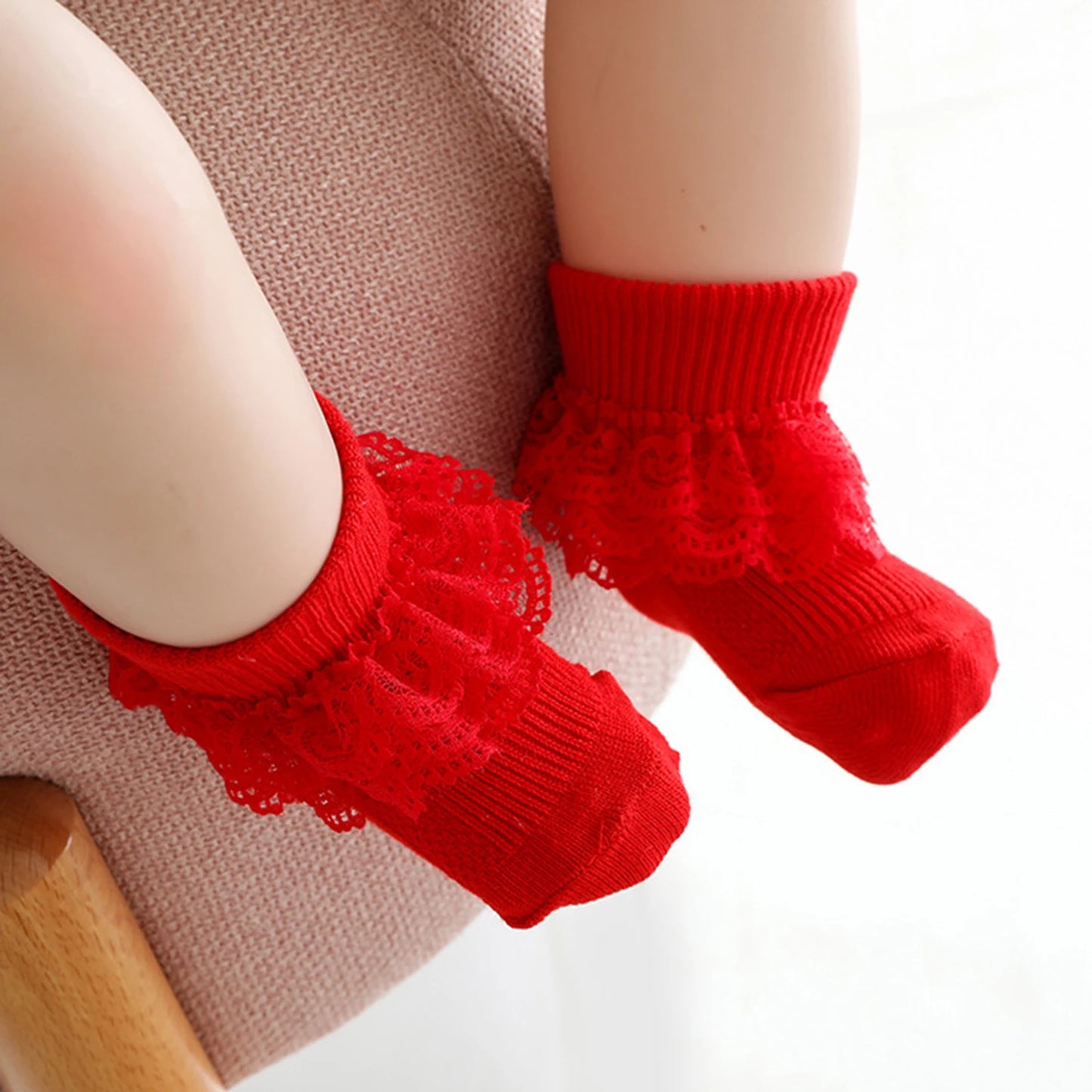 5 pairs of lace-trimmed socks for baby girls - double-layered lace trim