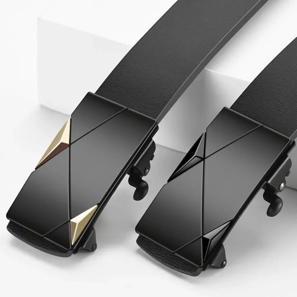 Fashion PU Leather Men's Business Belt Automatic Buckle Adjustable Men's Waist Strap Men's Leather Belt for Leisure Work Party