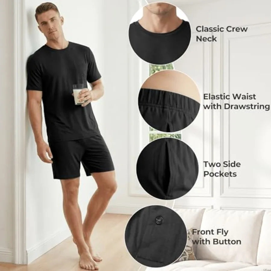 Men's  Short Sleeve Shirt and Shorts, Cooling, Soft Loungewear Made from Bamboo