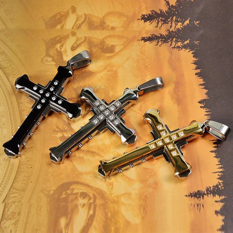 Cross Chain – Cool Black & Gold CZ Pendant