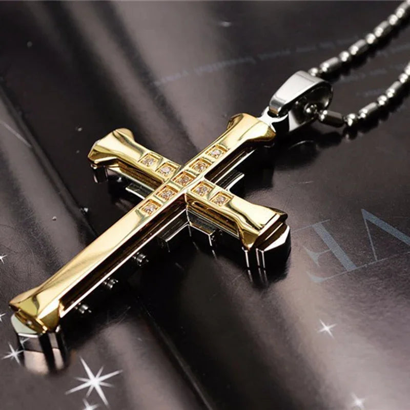 Cross Chain – Cool Black & Gold CZ Pendant