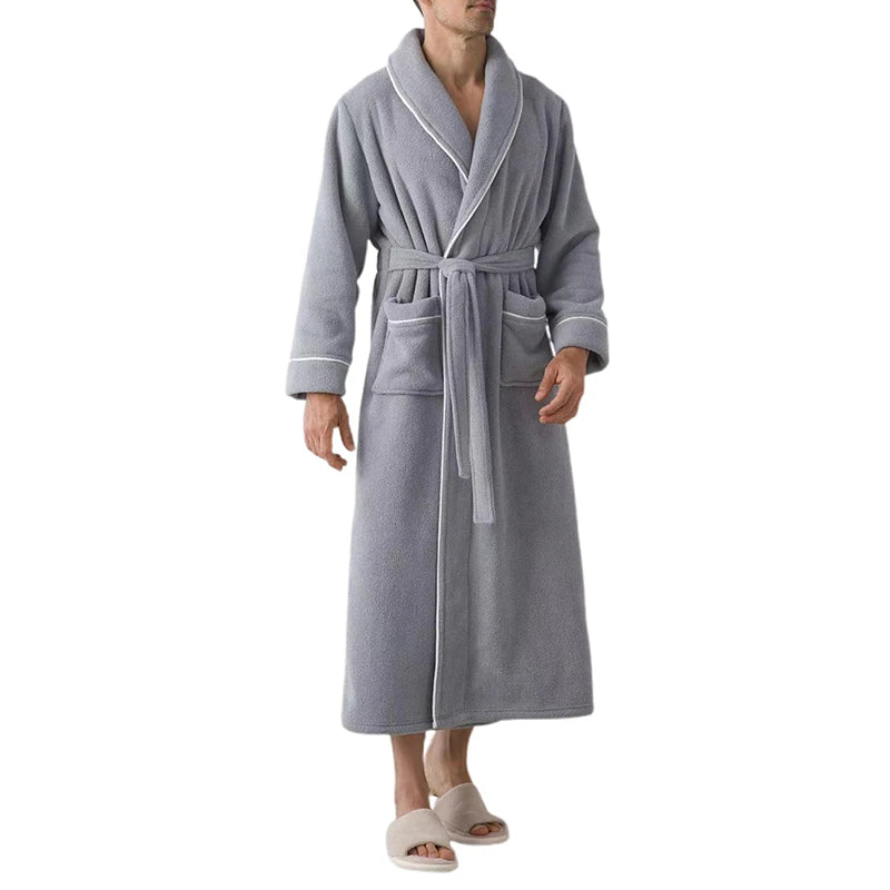 Luxurious Men s Plush Shawl Collar Bathrobe with Cozy Long Sleeves and Belt