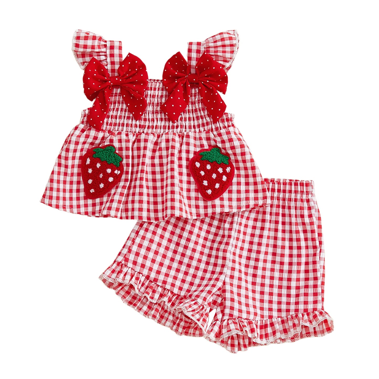 Girl Floral Print Sleeveless Top and Shorts Set with Bow Detail and Ruffle Trim
