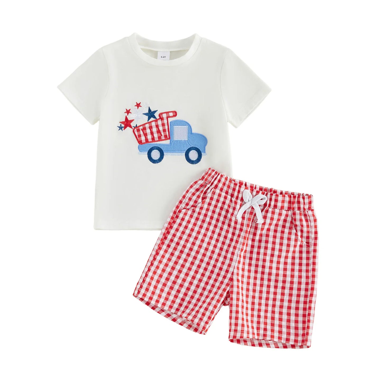 Short Sleeve American Flag Print T-shirt with Denim Shorts