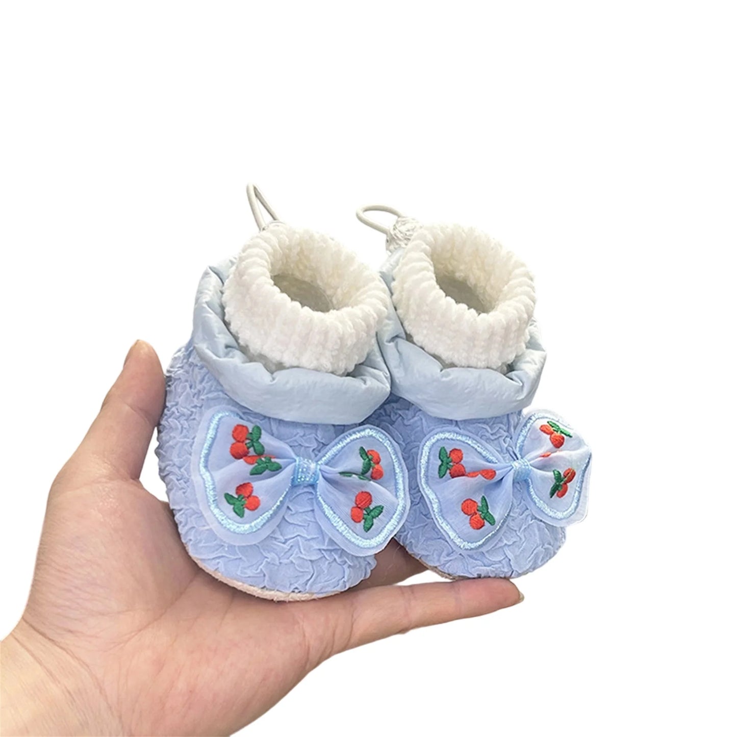 Warm Fleece Lined Snow Shoes with Cute Bow Non Slip Soft Sole Infant Booties for Girls