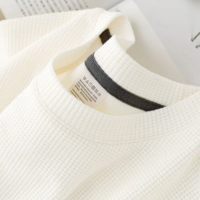 Waffle Short Sleeved Round Neck  Loose Casual T-shirt