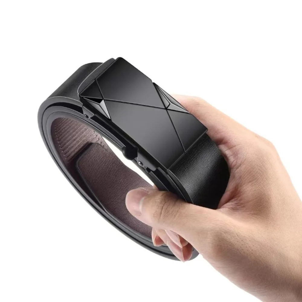 Fashion PU Leather Men's Business Belt Automatic Buckle Adjustable Men's Waist Strap Men's Leather Belt for Leisure Work Party