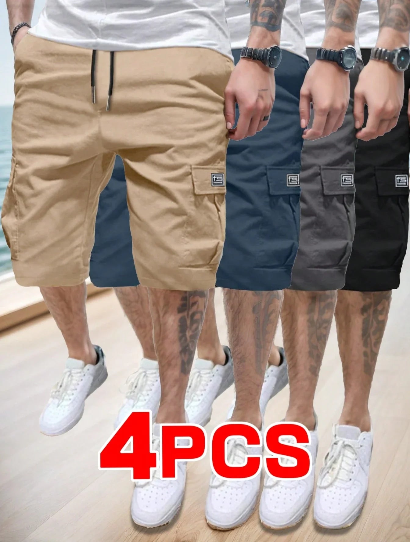 4-Pack Men's Casual Cargo Shorts Loose Fit With Pockets