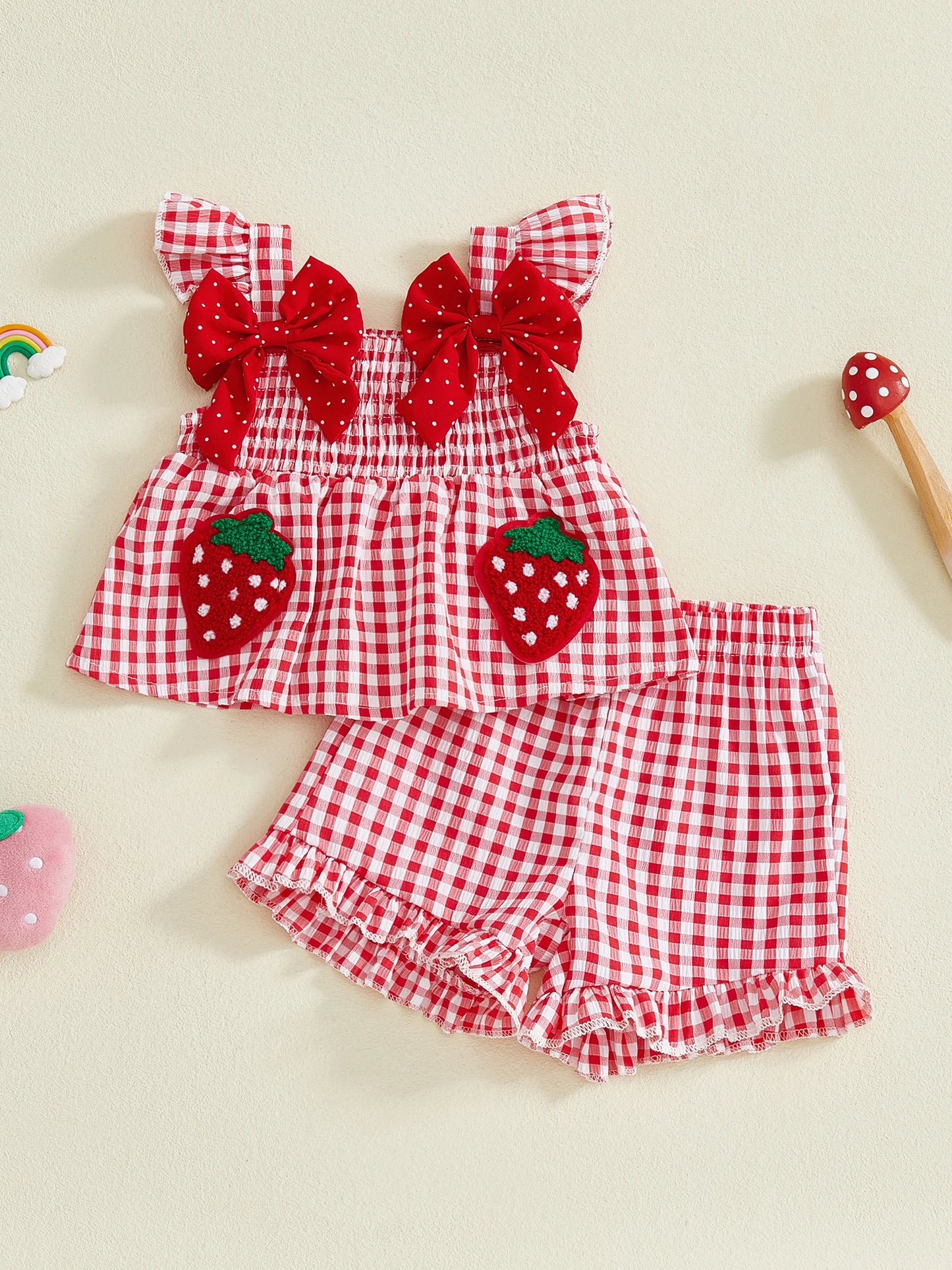Girl Floral Print Sleeveless Top and Shorts Set with Bow Detail and Ruffle Trim