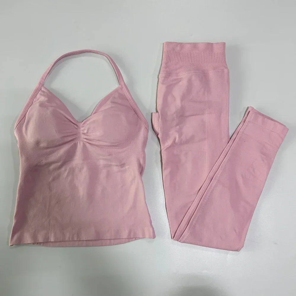 Seamless Gym Set Women Tank Tops High Waist Scrunch Yoga Leggings