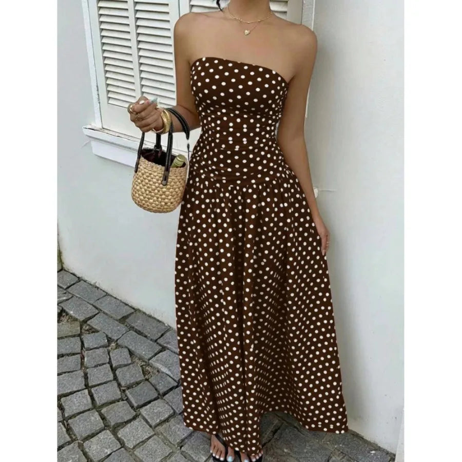 Slimming polka dot tube top jumpsuit cake skirt